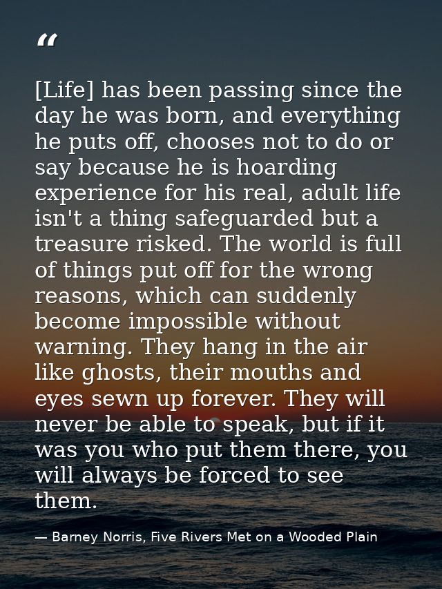[Life] has been passing since the day he was born, and everything he puts off, chooses not to do or say because he is ho — Barney Norris, Five Rivers Met on a Wooded Plain