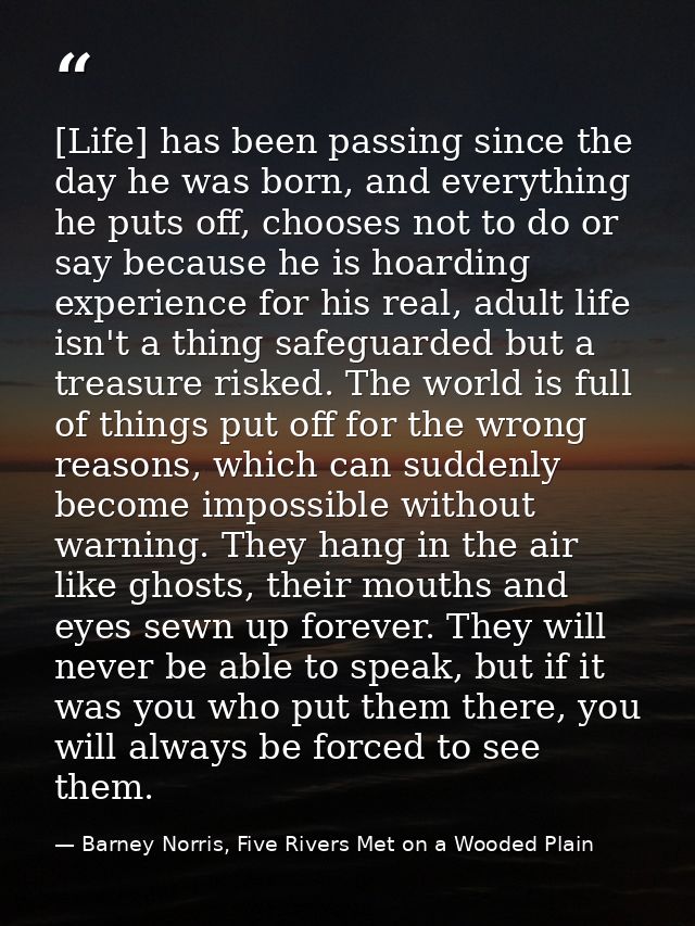 [Life] has been passing since the day he was born, and everything he puts off, chooses not to do or say because he is ho — Barney Norris, Five Rivers Met on a Wooded Plain