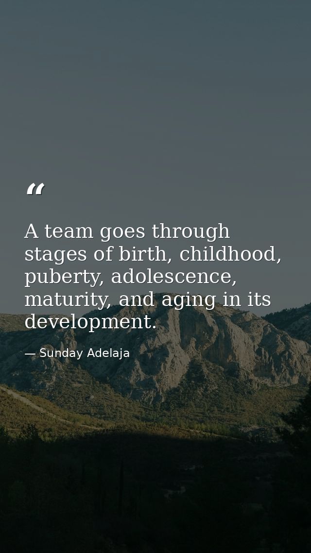 A team goes through stages of birth, childhood, puberty, adolescence, maturity, and aging in its development. — Sunday Adelaja
