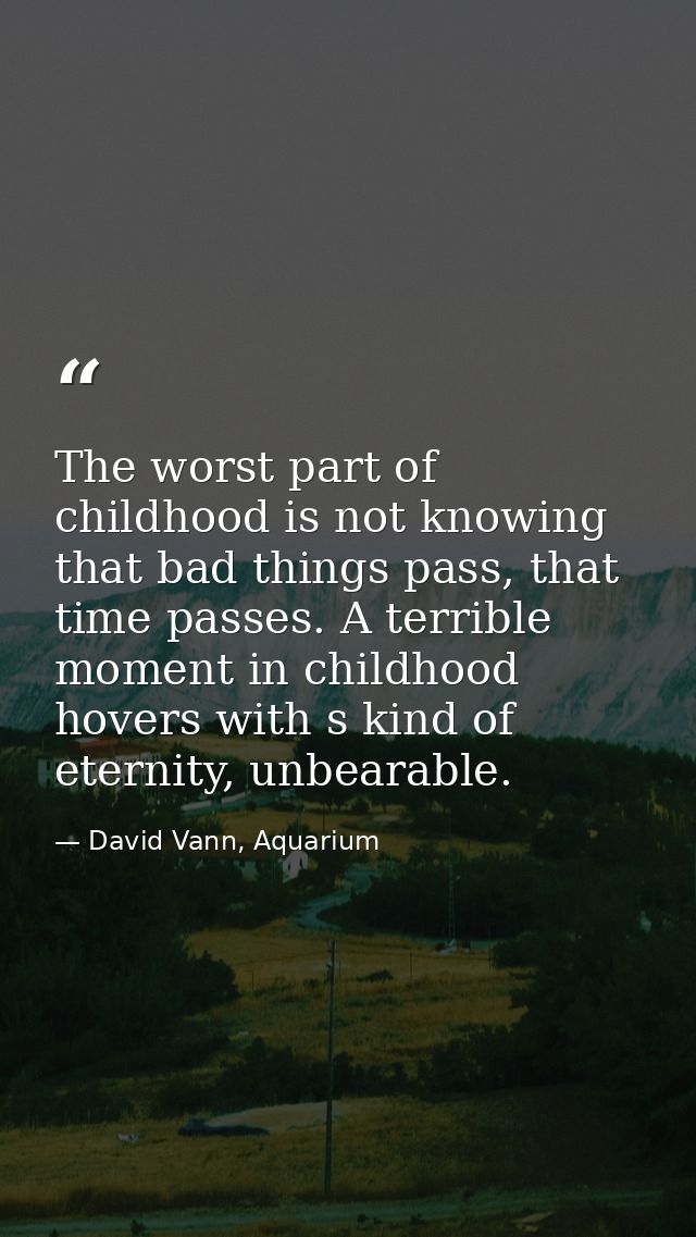 The worst part of childhood is not knowing that bad things pass, that time passes. A terrible moment in childhood hovers — David Vann, Aquarium