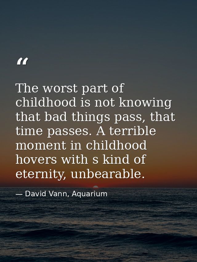 The worst part of childhood is not knowing that bad things pass, that time passes. A terrible moment in childhood hovers — David Vann, Aquarium