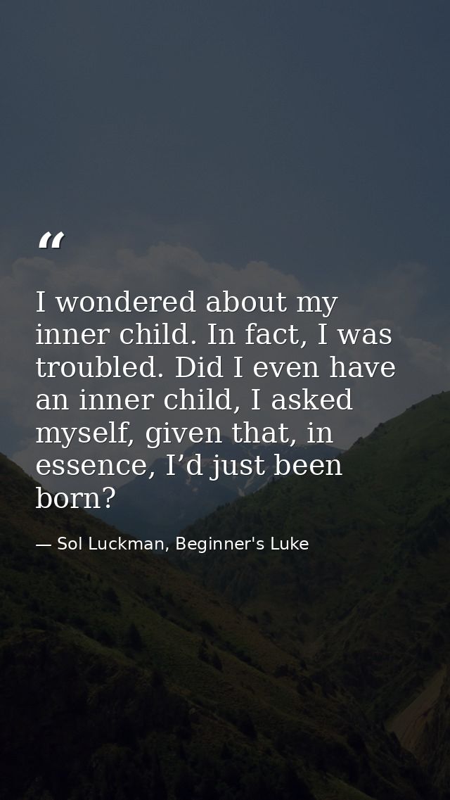 I wondered about my inner child. In fact, I was troubled. Did I even have an inner child, I asked myself, given that, in — Sol Luckman, Beginner's Luke