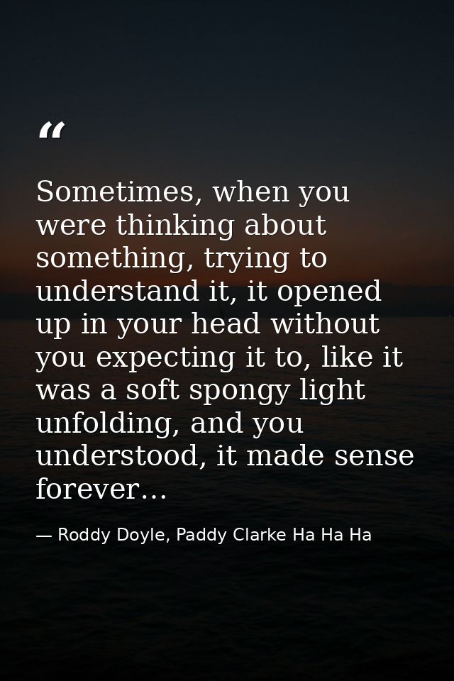 Sometimes, when you were thinking about something, trying to understand it, it opened up in your head without you expect — Roddy Doyle, Paddy Clarke Ha Ha Ha