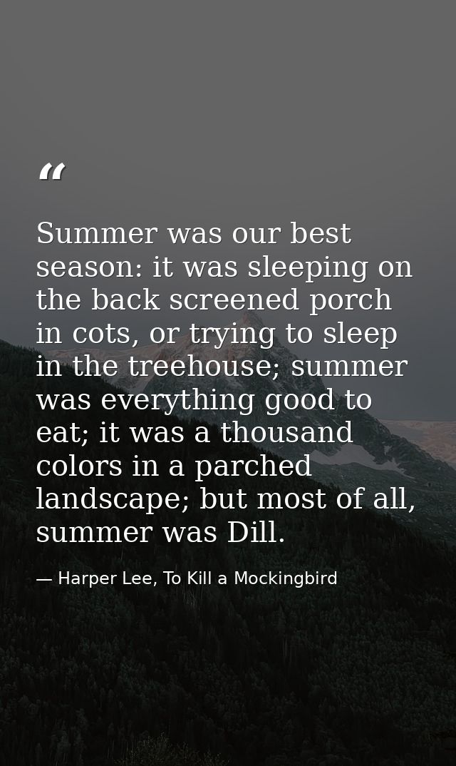 Summer was our best season: it was sleeping on the back screened porch in cots, or trying to sleep in the treehouse; sum — Harper Lee, To Kill a Mockingbird