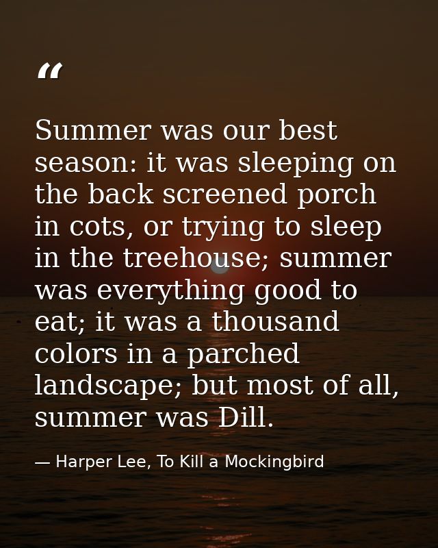 Summer was our best season: it was sleeping on the back screened porch in cots, or trying to sleep in the treehouse; sum — Harper Lee, To Kill a Mockingbird