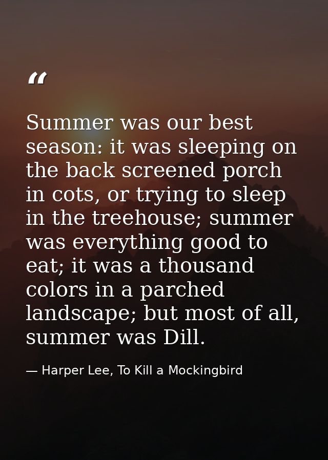 Summer was our best season: it was sleeping on the back screened porch in cots, or trying to sleep in the treehouse; sum — Harper Lee, To Kill a Mockingbird