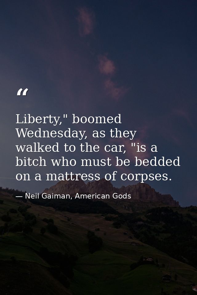 Liberty," boomed Wednesday, as they walked to the car, "is a bitch who must be bedded on a mattress of corpses. — Neil Gaiman, American Gods