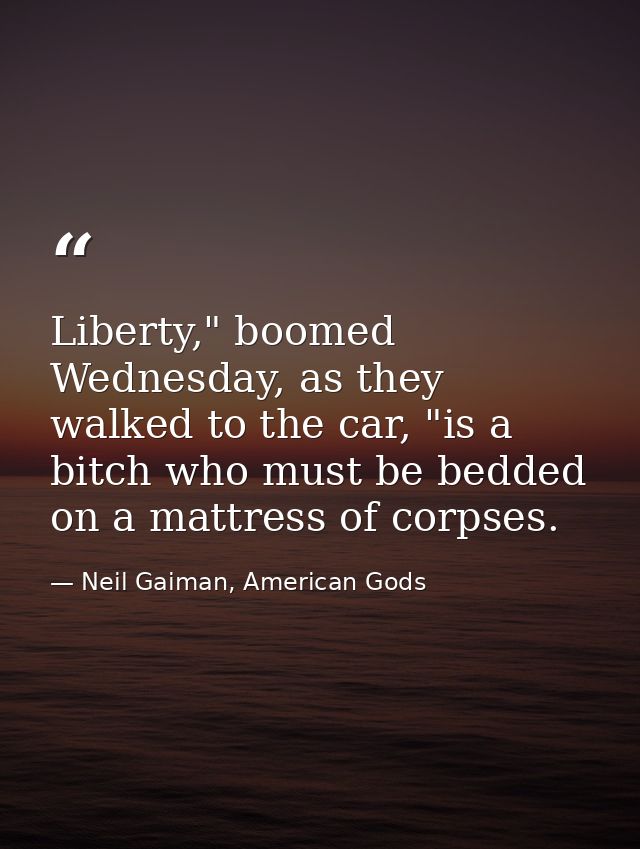 Liberty," boomed Wednesday, as they walked to the car, "is a bitch who must be bedded on a mattress of corpses. — Neil Gaiman, American Gods