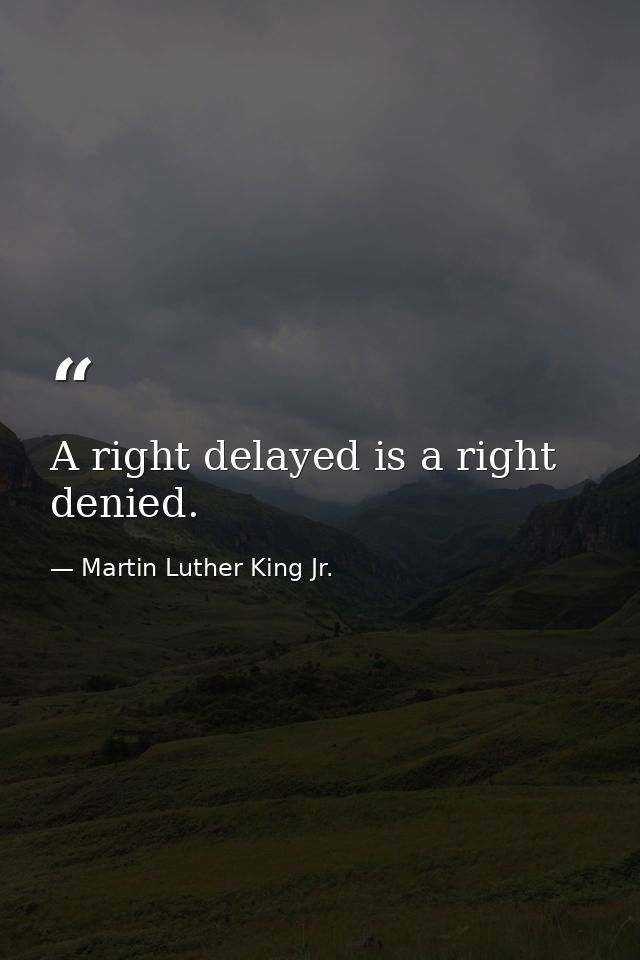 A right delayed is a right denied. — Martin Luther King Jr.