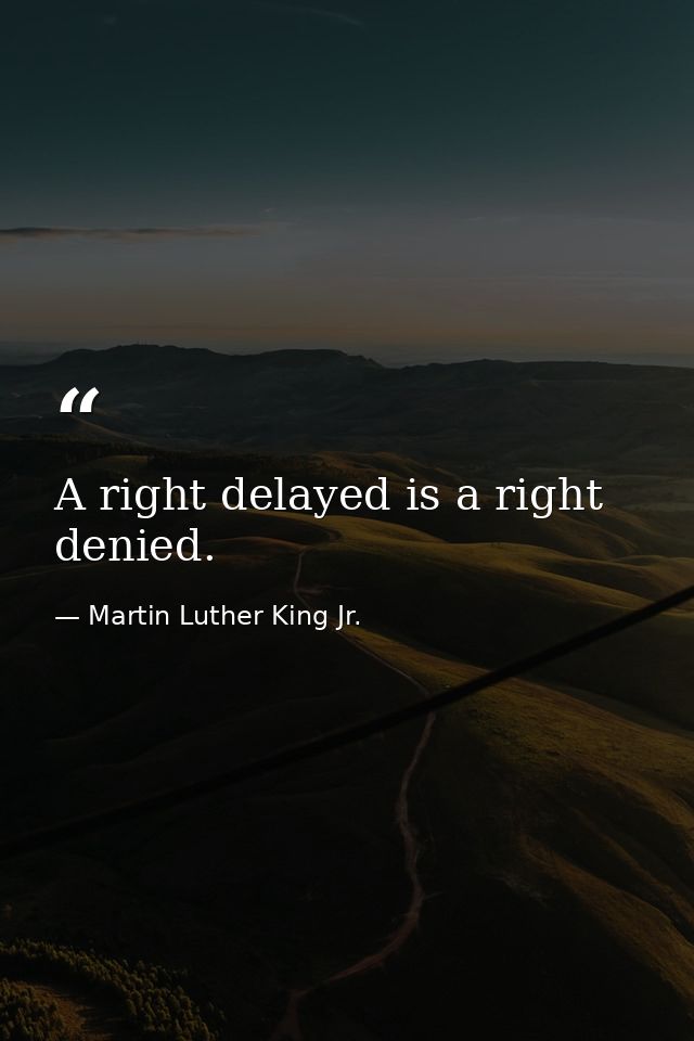 A right delayed is a right denied. — Martin Luther King Jr.