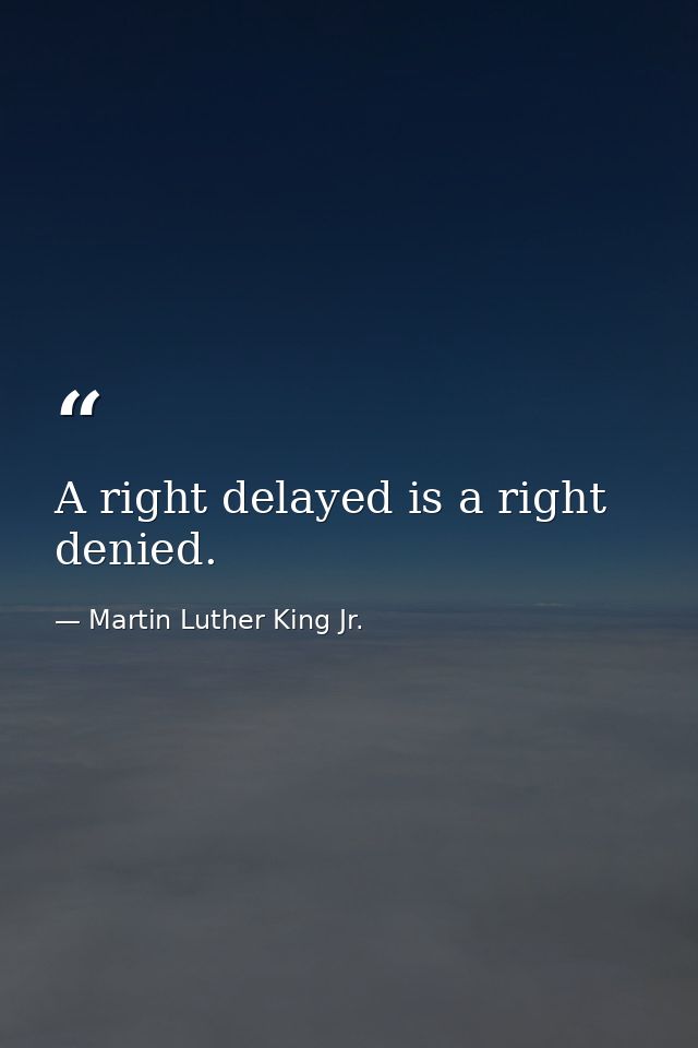 A right delayed is a right denied. — Martin Luther King Jr.