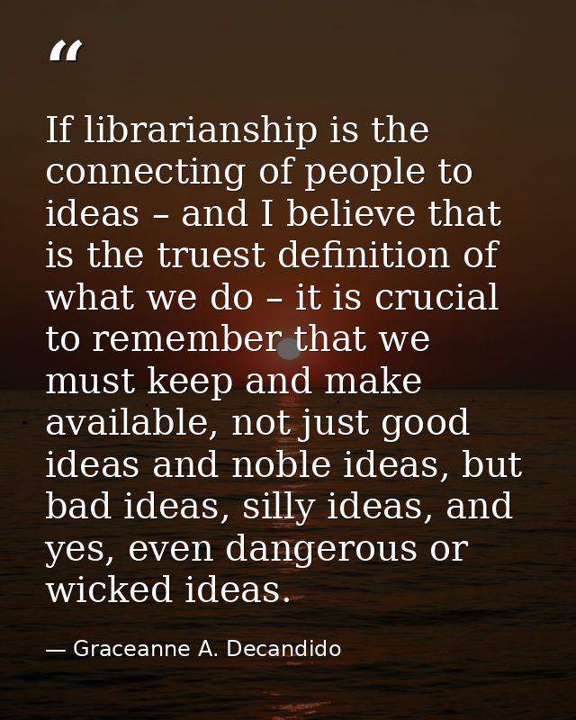 If librarianship is the connecting of people to ideas – and I believe that is the truest definition of what we do – it i — Graceanne A. Decandido