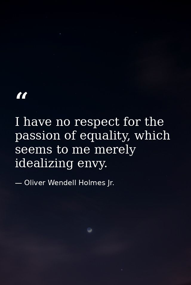 I have no respect for the passion of equality, which seems to me merely idealizing envy. — Oliver Wendell Holmes Jr.