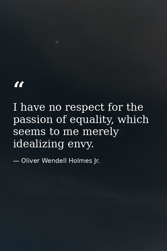 I have no respect for the passion of equality, which seems to me merely idealizing envy. — Oliver Wendell Holmes Jr.