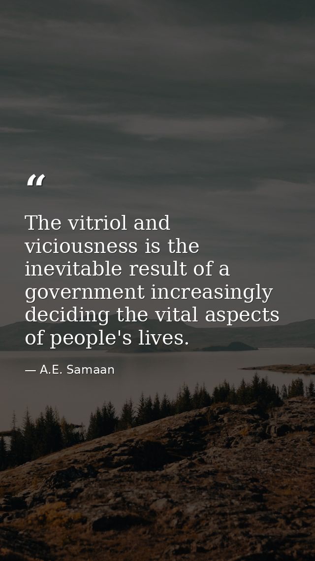 The vitriol and viciousness is the inevitable result of a government increasingly deciding the vital aspects of people's — A.E. Samaan