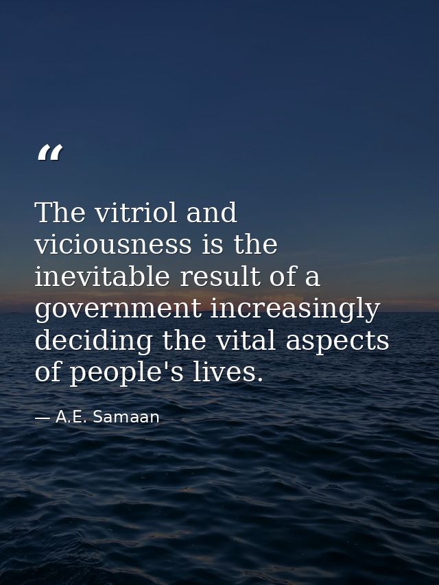 The vitriol and viciousness is the inevitable result of a government increasingly deciding the vital aspects of people's — A.E. Samaan