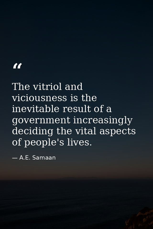 The vitriol and viciousness is the inevitable result of a government increasingly deciding the vital aspects of people's — A.E. Samaan