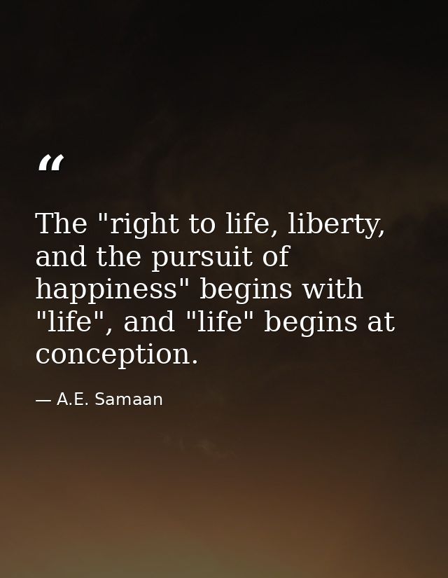 The "right to life, liberty, and the pursuit of happiness" begins with "life", and "life" begins at conception. — A.E. Samaan