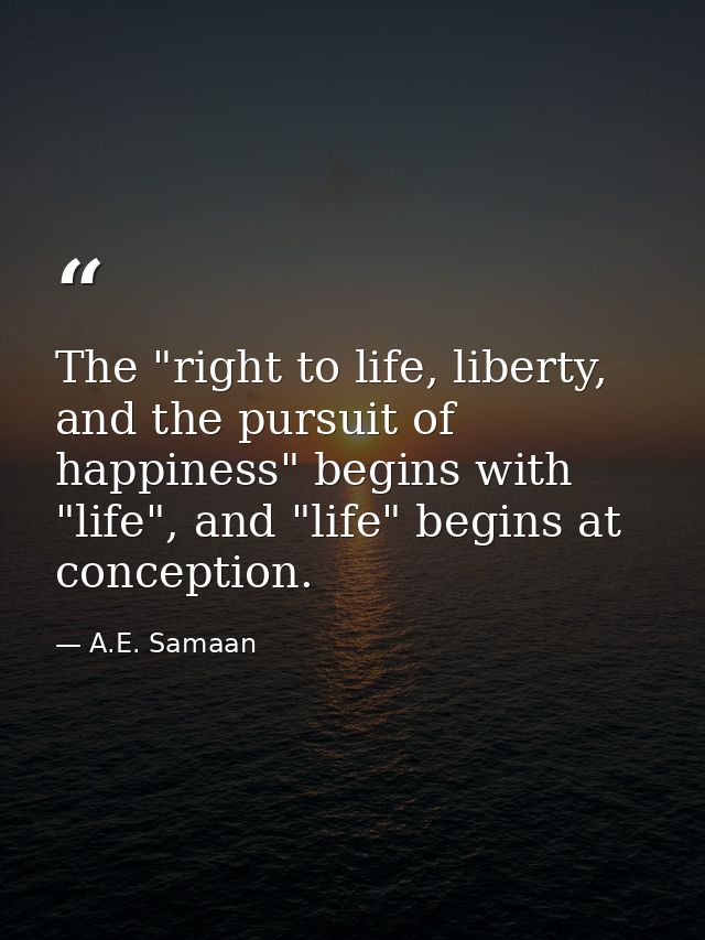 The "right to life, liberty, and the pursuit of happiness" begins with "life", and "life" begins at conception. — A.E. Samaan