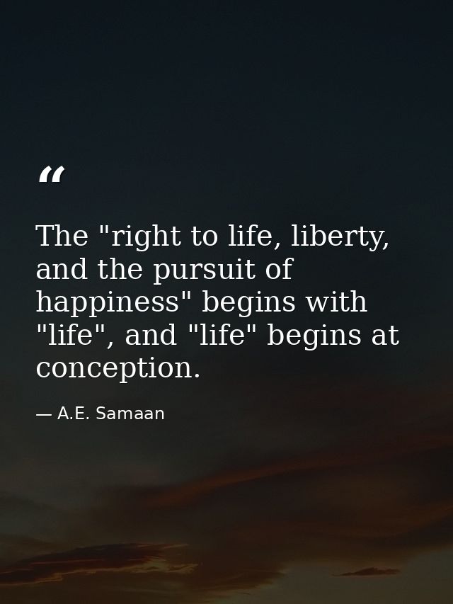 The "right to life, liberty, and the pursuit of happiness" begins with "life", and "life" begins at conception. — A.E. Samaan