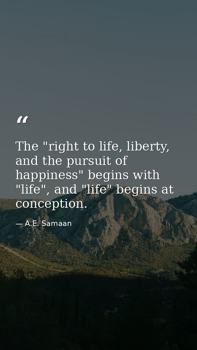 The "right to life, liberty, and the pursuit of happiness" begins with "life", and "life" begins at conception. — A.E. Samaan