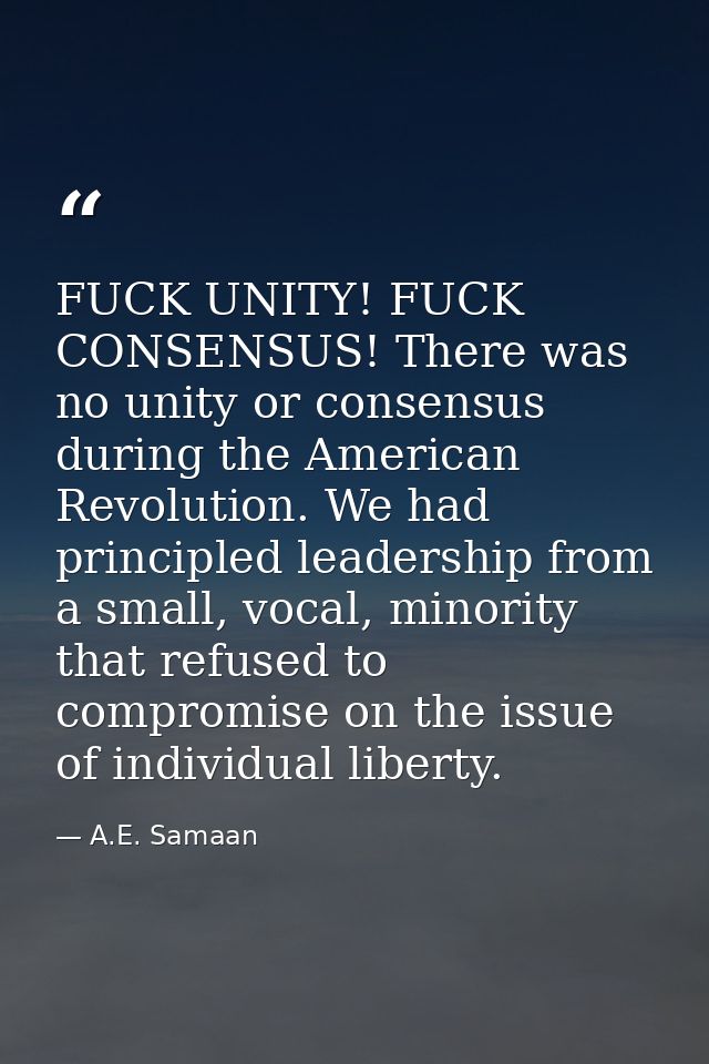 FUCK UNITY! FUCK CONSENSUS! There was no unity or consensus during the American Revolution. We had principled leadership — A.E. Samaan