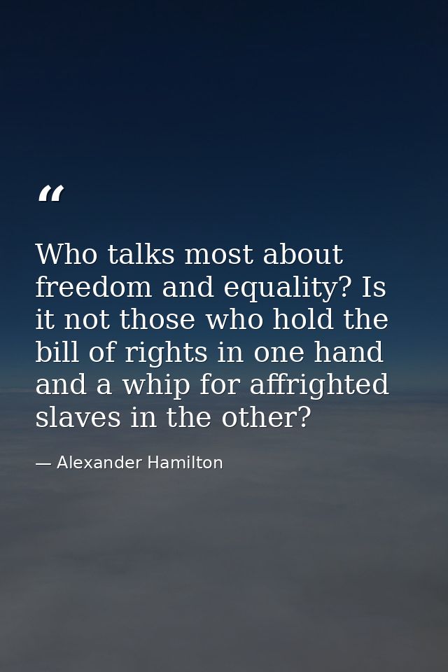 Who talks most about freedom and equality? Is it not those who hold the bill of rights in one hand and a whip for affrig — Alexander Hamilton