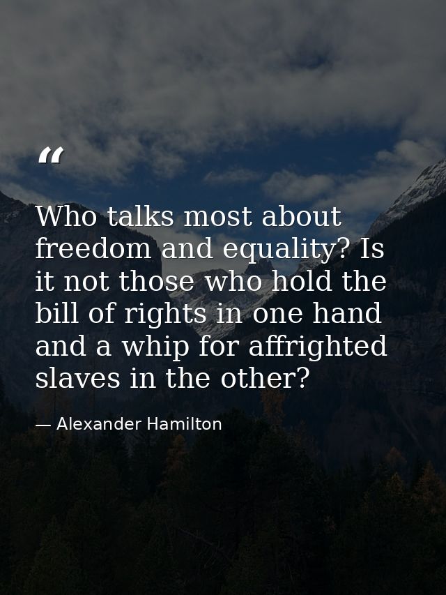 Who talks most about freedom and equality? Is it not those who hold the bill of rights in one hand and a whip for affrig — Alexander Hamilton