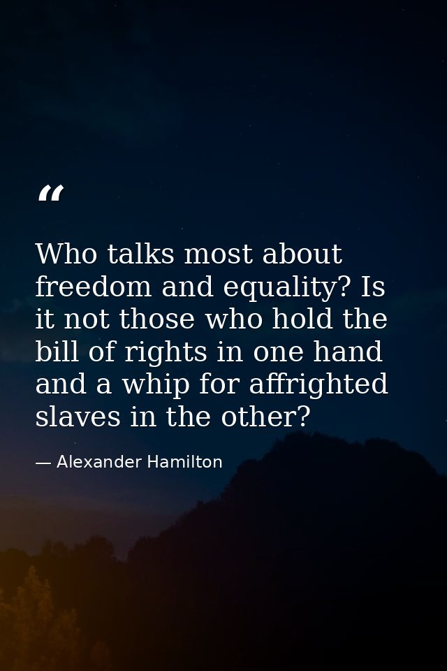Who talks most about freedom and equality? Is it not those who hold the bill of rights in one hand and a whip for affrig — Alexander Hamilton
