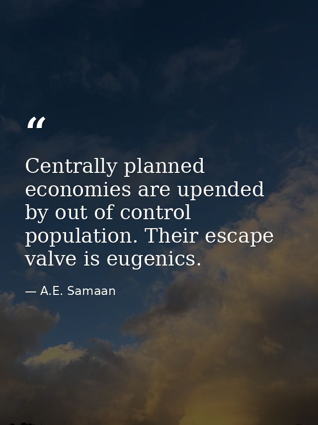Centrally planned economies are upended by out of control population. Their escape valve is eugenics. — A.E. Samaan