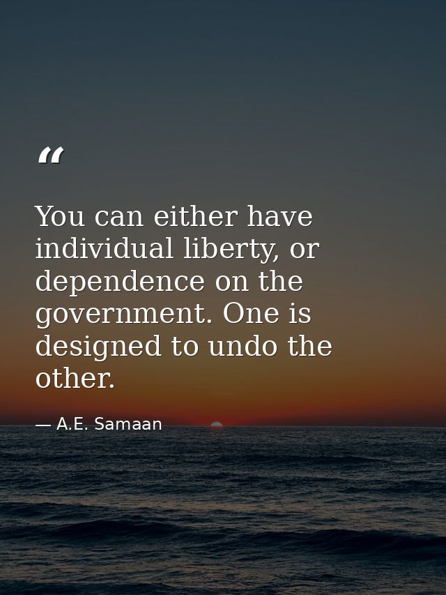 You can either have individual liberty, or dependence on the government. One is designed to undo the other. — A.E. Samaan
