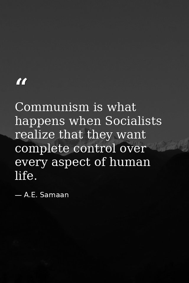 Communism is what happens when Socialists realize that they want complete control over every aspect of human life. — A.E. Samaan
