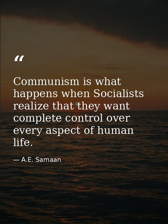Communism is what happens when Socialists realize that they want complete control over every aspect of human life. — A.E. Samaan