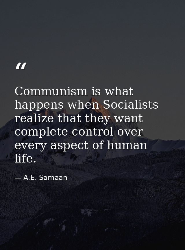 Communism is what happens when Socialists realize that they want complete control over every aspect of human life. — A.E. Samaan