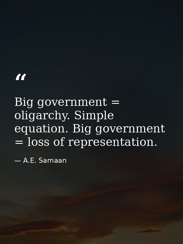 Big government = oligarchy. Simple equation. Big government = loss of representation. — A.E. Samaan