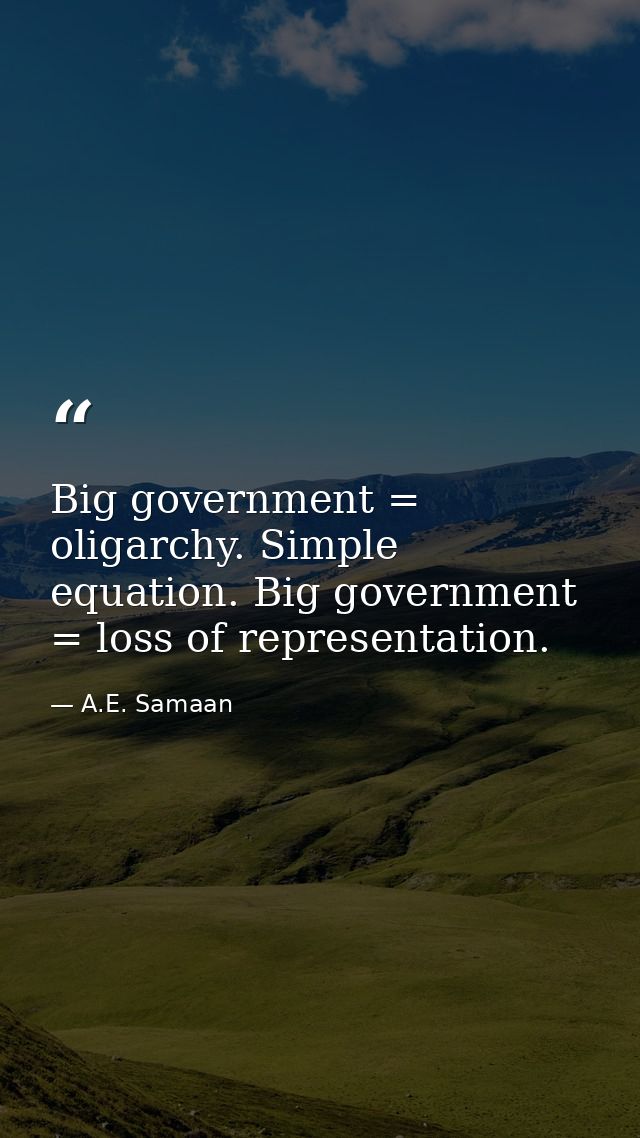 Big government = oligarchy. Simple equation. Big government = loss of representation. — A.E. Samaan