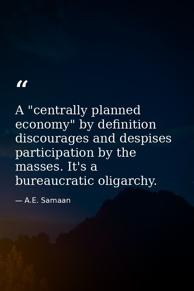 A "centrally planned economy" by definition discourages and despises participation by the masses. It's a bureaucratic ol — A.E. Samaan