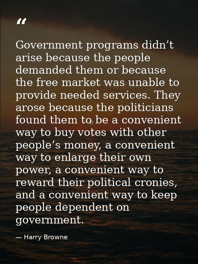 Government programs didn’t arise because the people demanded them or because the free market was unable to provide neede — Harry Browne