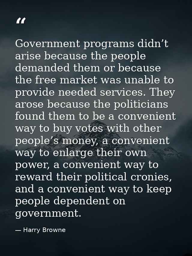 Government programs didn’t arise because the people demanded them or because the free market was unable to provide neede — Harry Browne
