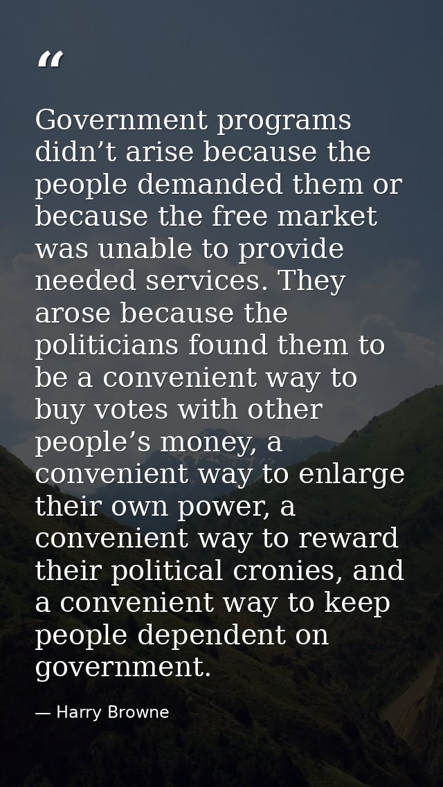 Government programs didn’t arise because the people demanded them or because the free market was unable to provide neede — Harry Browne