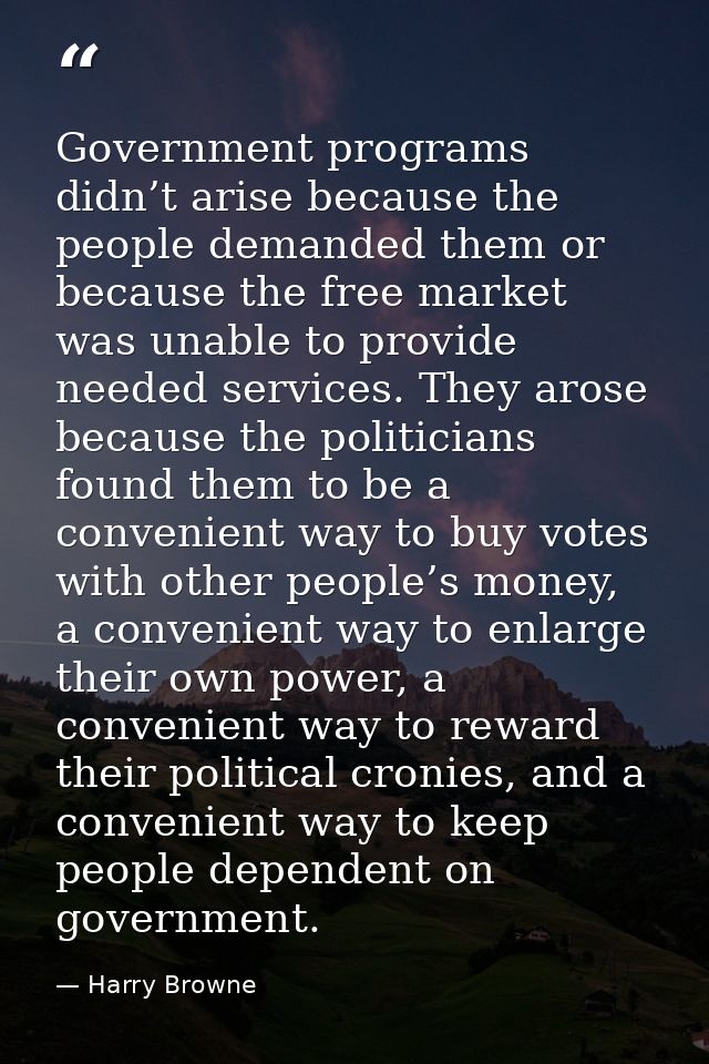 Government programs didn’t arise because the people demanded them or because the free market was unable to provide neede — Harry Browne