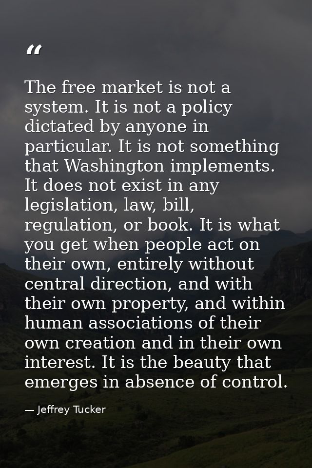 The free market is not a system. It is not a policy dictated by anyone in particular. It is not something that Washingto — Jeffrey Tucker