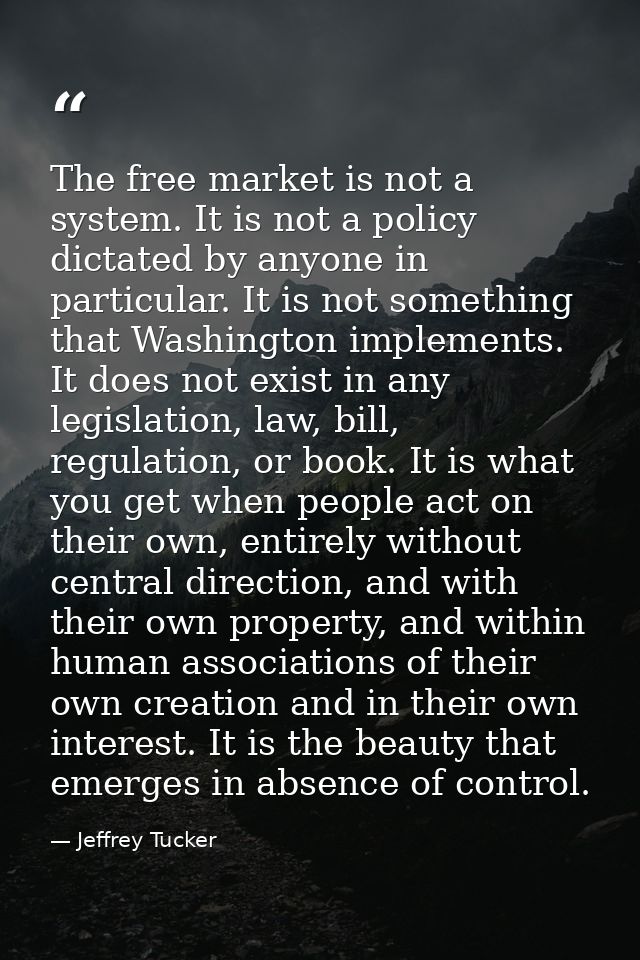 The free market is not a system. It is not a policy dictated by anyone in particular. It is not something that Washingto — Jeffrey Tucker