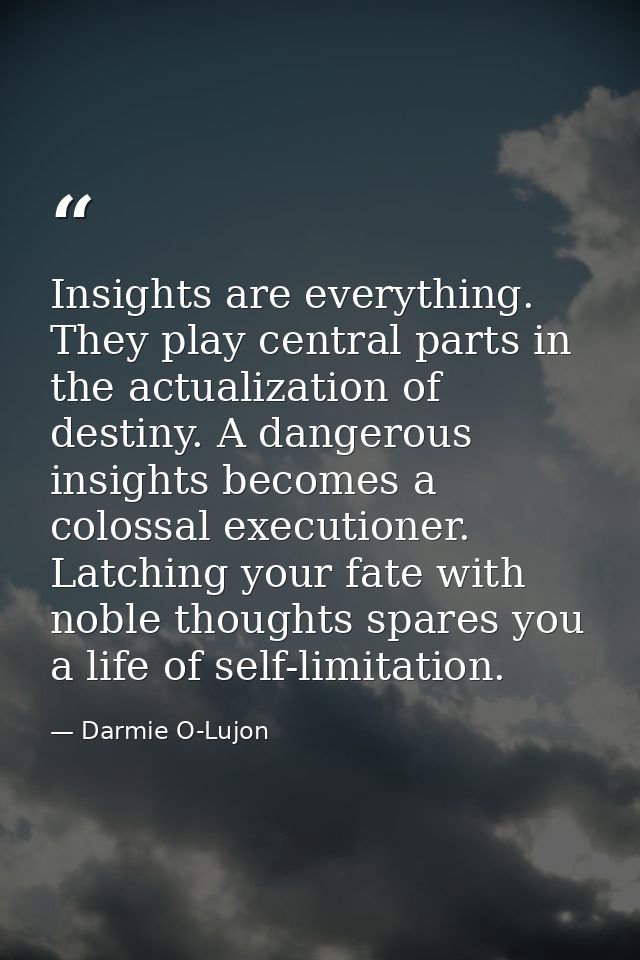 Insights are everything. They play central parts in the actualization of destiny. A dangerous insights becomes a colossa — Darmie O-Lujon