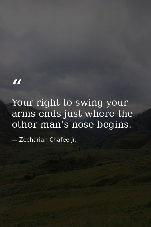 Your right to swing your arms ends just where the other man’s nose begins. — Zechariah Chafee Jr.