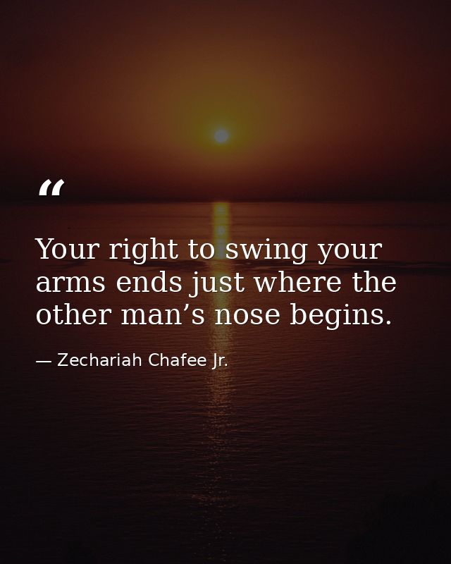 Your right to swing your arms ends just where the other man’s nose begins. — Zechariah Chafee Jr.
