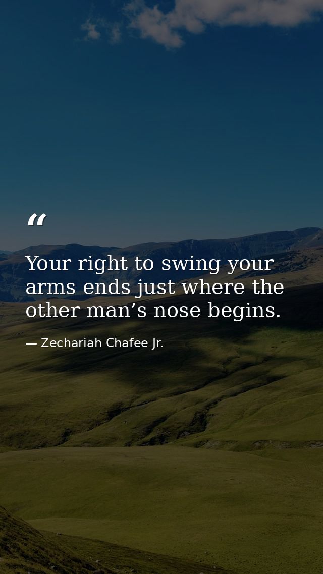 Your right to swing your arms ends just where the other man’s nose begins. — Zechariah Chafee Jr.