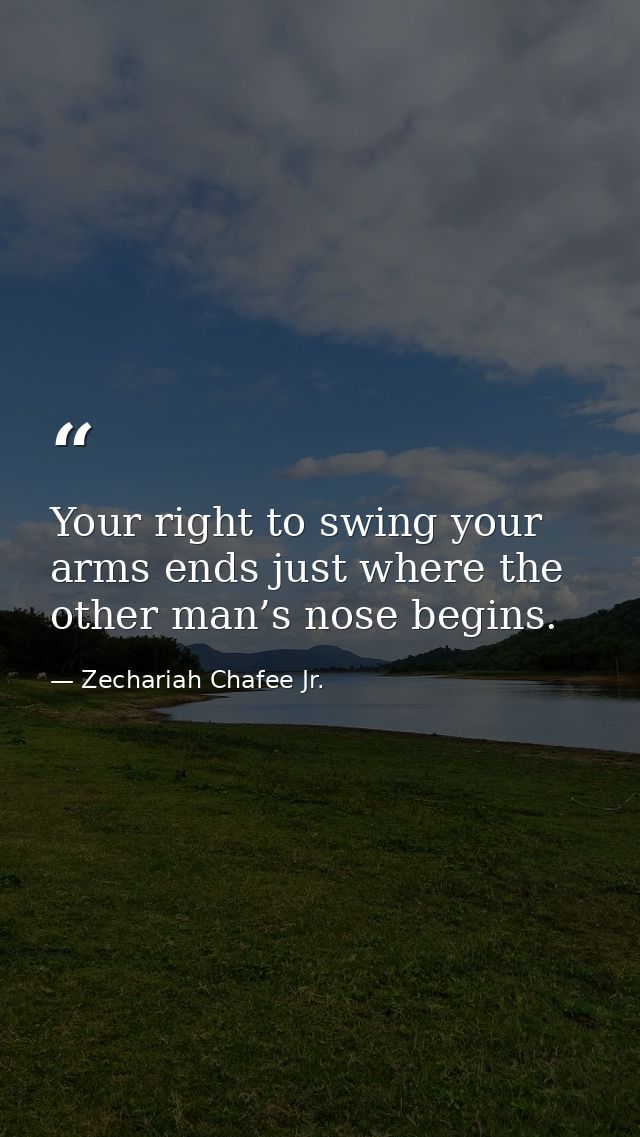 Your right to swing your arms ends just where the other man’s nose begins. — Zechariah Chafee Jr.