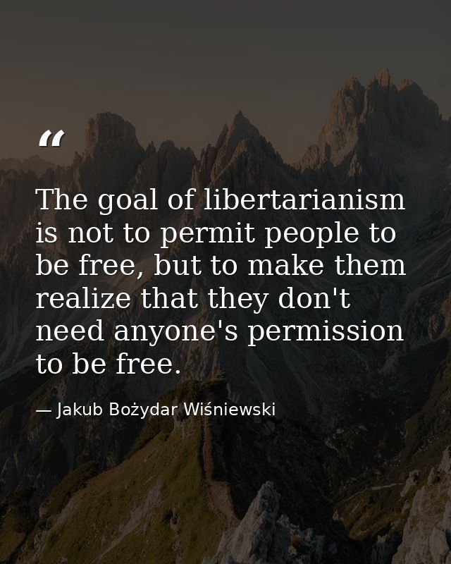 The goal of libertarianism is not to permit people to be free, but to make them realize that they don't need anyone's pe — Jakub Bożydar Wiśniewski