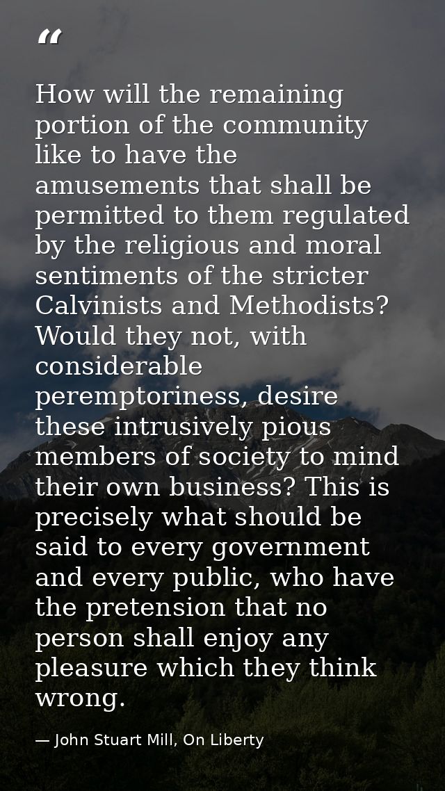 How will the remaining portion of the community like to have the amusements that shall be permitted to them regulated by — John Stuart Mill, On Liberty